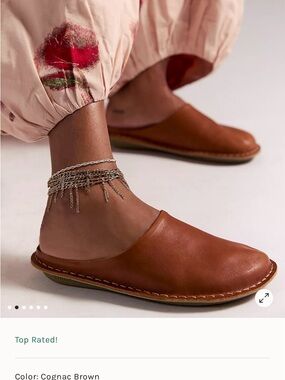 VIBAe Roma Cognac Brown Leather Slip-On Mule - NWB Size 37